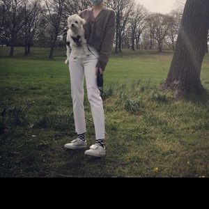 Zara white denim straight boot cut